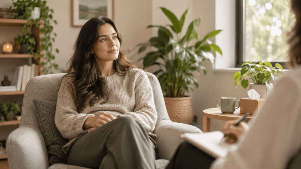 Mujer conversando con una profesional en consulta, imagen del artículo sobre terapia EMDR