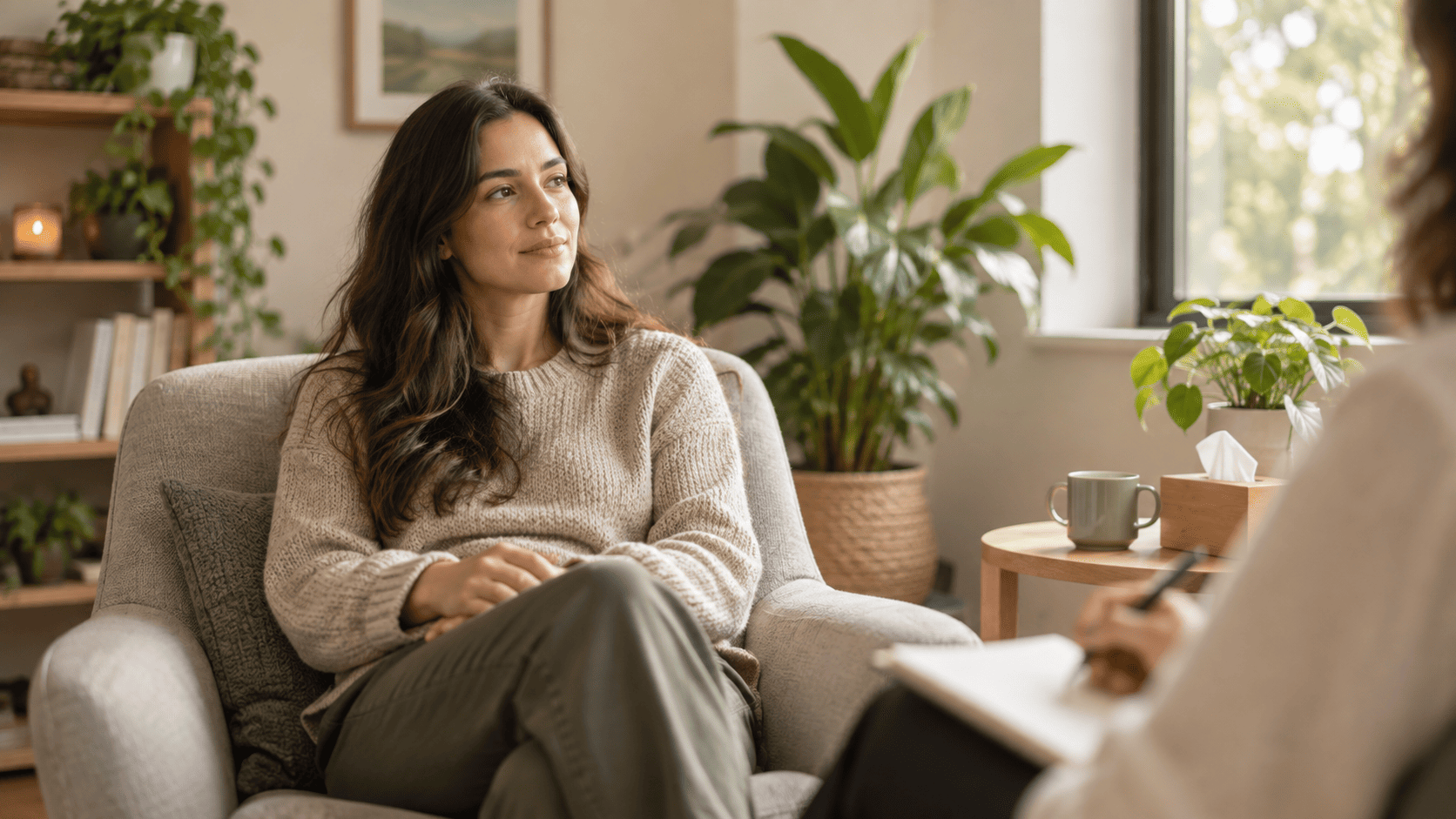 Mujer conversando con una profesional en consulta, imagen del artículo sobre terapia EMDR
